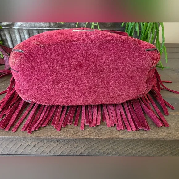 Rebecca Minkoff Burgandy Suede Fringe Crossbody Bag - Picture 8 of 10